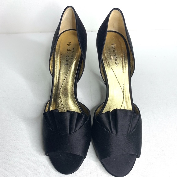 Kate Spade Chrisette Black Satin Open Toe Formal Heels - Size 8.5 - Picture 4 of 8